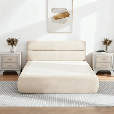 No Assembly Needed Upholstered 3 Piece Bedroom Set, Chenille Queen Compression Bed With 2 Nightstands, by Ebern Designs