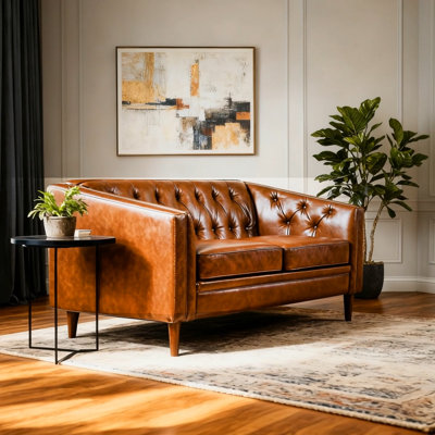 Elegant Diamond-Stitched Button-Tufted Loveseat with Birch Wood Legs, Perfect for Contemporary and Mid-Century Modern Interiors. by George Oliver