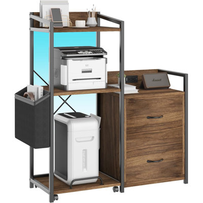 2-Drawer File Cabinet with Power Strip & LED Lights, Multi-Function Printer Stand for Home Office by Ebern Designs