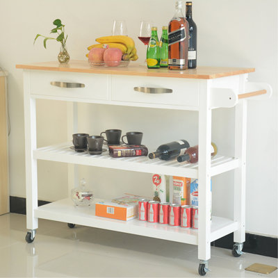 Kitchen Island & Kitchen Cart, Rubber Wood Top, Mobile Kitchen Island With Two Lockable Wheels, Simple Design For Easy Storing And Fetching, Two Drawe by Winston Porter