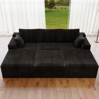 Koli 98" Sleeper Chaise Lounge, Queen Size Sectional Couch, Corduroy Fabric by Mercer41