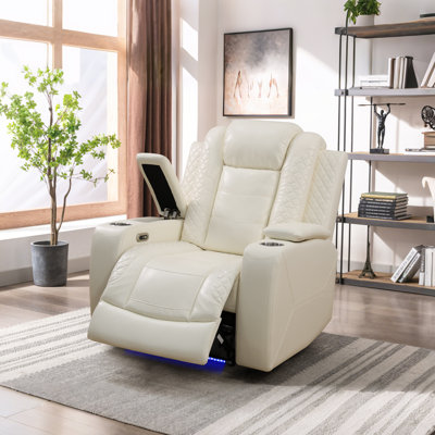 36.6" Faux Leather Power Recliner With Dual Cup Holders, Hidden Storage & LED Ambient Lighting