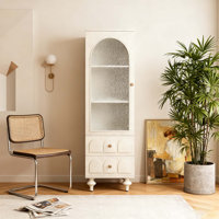 62.99" Tall Storage Cabinet Display Cabinet with Tempered Glass Door, Two Drawers and an Adjustable Shelf Spacious Storage Solutions, for Living Room, by Alcott Hill