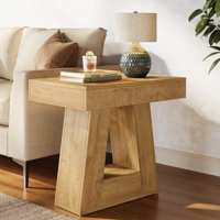 Set Of 2 Modern 24" 2-Tier Side Tables, Narrow Wooden End Tables With Trapezoid Base & Farmhouse Wood-Grain Finish by Latitude Run