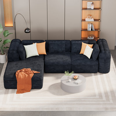 Modular Sectional Sofa with Chaise, Boneless Couch Convertible Sofa Bed, Fluffy Cloud Couch, Deep Seat Couches for Living Room, No Assembly Required, by Mercer41