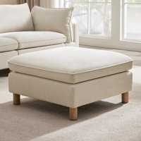 Solena 34.6" W Upholstered Ottoman With Solid Wood Base