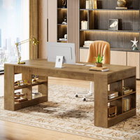 70.9 Inch Extra Long Desk, Two Person Desk With Storage Shelves,  Double Computer Office Desk, Wood Large Gaming Writing Table Workstation For Home Of by Millwood Pines