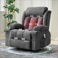 360° Swivel Rocker Recliner Chair with Heat and Massage, Recliner for Adults, Single Sofa Seat with 3 Positions, 2 Side Pockets, 2 Cup Holders, USB Po by Inbox Zero