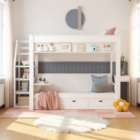 Full Size Convertible Wood Bunk Bed with Storage Staircase, Pull-Out Daybed, Bedside Table & 3 Drawers by Latitude Run