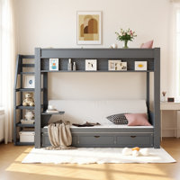 Full Size Convertible Wood Bunk Bed with Storage Staircase, Pull-Out Daybed, Bedside Table & 3 Drawers by Latitude Run