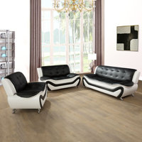 Veve Modern Finish — 3-Piece Armless Tufted Faux-Leather Sofa Set by Latitude Run