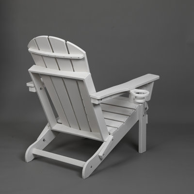 HDPE Folding Adirondack Chair With Dual Cup Holder - Composite Adirondack Chair With Wood Texture- ,Gray by Ebern Designs