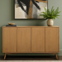 Modern 4-Door Wood Sideboard Buffet Cabinet with Adjustable Shelves & Fluted Push-Open Doors for Dining or Living Room by Bayou Breeze