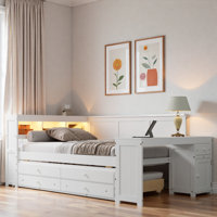 Modern Daybed With Storage Shelves, Drawers, Trundle, Charging Station, Led Light, Desk And Cabinet