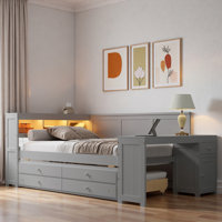 Modern Daybed With Storage Shelves, Drawers, Trundle, Charging Station, Led Light, Desk And Cabinet by Red Barrel Studio