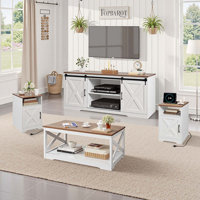 Farmhouse Coffee Table Sets, 40 in Coffee Table with 2 End Tables and 66 in TV Stand, Easy Assembly Living Room Tables Sets with Charging Station, for by Gracie Oaks