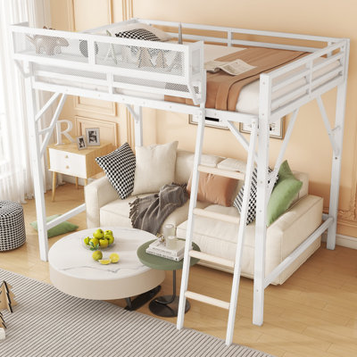 Metal Loft Bed with Ladder & Storage Shelves, High Loft Bed for Kids & Teens by 17 Stories