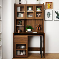 Computer Desk With For Home Office Or Study Desk, Bookshelf & Hutch, Computer Desk With 90 Degree Rotating Desktop,Large Working Space by Latitude Run