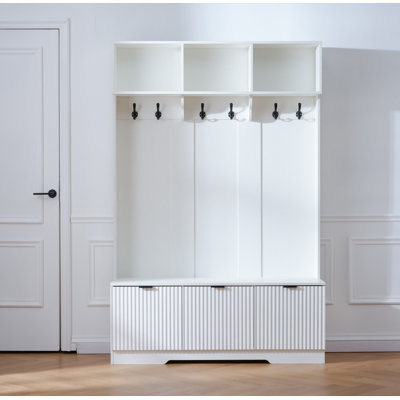 Tall Entryway Storage Unit - 3 Cabinets + 3-Tier Clothes Rack, Freestanding Organizer for Hallway, Bedroom