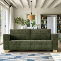 FX-P54-BK2 (SOFA YF0251-23)Contemporary Black Chenille Couch, Deep-Seat 3-Person Sofa With Wide Armrests & Block Legs Soft Upholstered Sofa For Livin by Wrought Studio