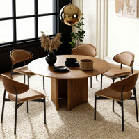 59 Inch Round Dining Table With Parquet Craft Multi Layer Board Top Base For Dining Room, Modern Mid Century Table by George Oliver
