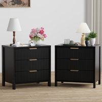 Modern Fluted Bedside Table with 3 Drawers by Latitude Run