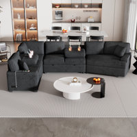 126" L-Shaped Sofa Sectional Sofa Couch Pull-Out Sofa Bed With Charging Devices And Cup Holders For Living Room by Latitude Run