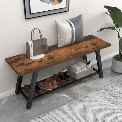 Storage Bench Industrial Rustic Wooden And Entryway Shoe Boots Storage Rack by 17 Stories
