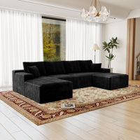 Modular Sectional Sofa, No-Assembly Plush Corduroy Upholstered Couch For Living Room/Bedroom/Apartment, Black by Latitude Run