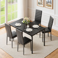 4-Person Dining Table Set with Solid Wood tabletop and Cushioned Chairs by Ebern Designs
