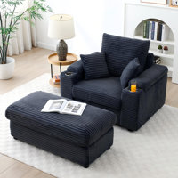 43.3" Corduroy Upholstered Chaise Lounge Chair Accent Lounge Chair With Cupholder And Ottoman For Living Room, Bedroom, Office by Latitude Run