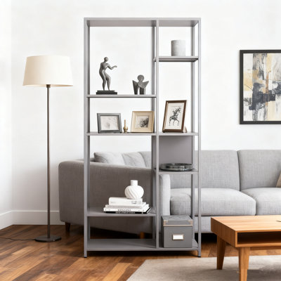 Gray Metal Bookshelf, Space Saving, Home Decoration
