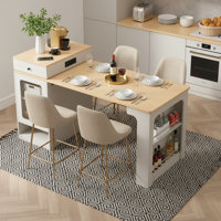 Expandable Kitchen Island & Dining Table, Convertible 3-Size Storage Cart With Built-In Power Outlet, Double-Sided Cabinets For Small Spaces by Latitude Run