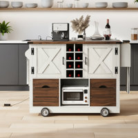 Kitchen Island with Folding Tabletop and Power Outlets by Ophelia & Co.
