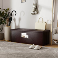 43 Inches Folding Storage Ottoman Bench with Side Pocket Storage Chest Dark Gray by Winston Porter