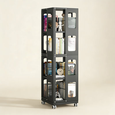 4-Tier Steel Rotating Bookshelf with 360° Wheels,  Book Rack by Latitude Run