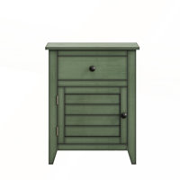 Antique Blue Veneer Transitional Nightstand with Storage Drawer and Cabinet for Space-Saving and Stylish Home Decor. by Ophelia & Co.
