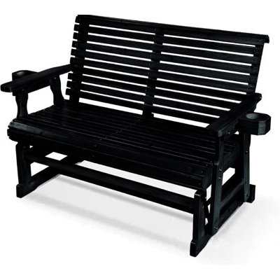 Wooden Patio Glider with High Roll Back and Deep Contoured Seat, Solid Fir Wood, 2-Seater by One Allium Way