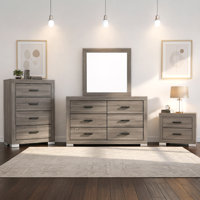 4-Piece Gray Wood Bedroom Set with Dresser, Mirror, Chest, and Nightstand by Ophelia & Co.