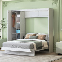 Murphy Bed with Shelves, Wardrobe, and LED Lights, Ideal for Space-Saving in Multi-Use Rooms by Hokku Designs