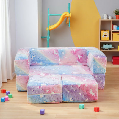 Modular Play Couch, Sectional Sofa, Bedroom And Playroom Furniture, Convertible Foam And Floor Cushion, DIY Creativing Playroom Seating & Booth For Pl by Ebern Designs