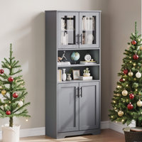 67" Tall Storage Cabinet for Bathroom & Kitchen, Glass Doors & Adjustable Shelves, Modern Cupboard Organizer, Multipurpose Pantry Closet for Towels, T
