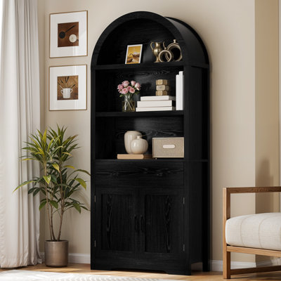 71" Tall Arched Bookcase Farmhouse Storage Cabinet With 2 Drawers & Doors by Ophelia & Co.