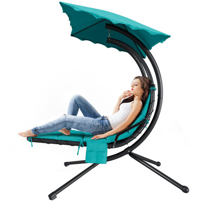 Outdoor Chaise Lounge Swing Chair with Canopy, Hanging Curved Lounger for Patio, Pool, Garden, or Backyard by Wrought Studio