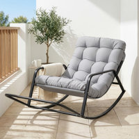Outdoor/Indoor Papasan Rocking Chair with Cushion, 450-lb Capacity, Patio Recliner Lounge Rocker by Latitude Run