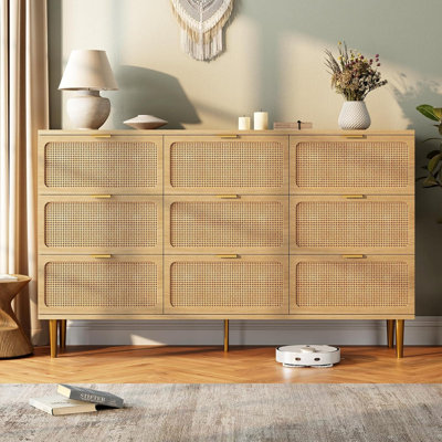 Rattan 9-Drawer Dresser, Tall Chest of Drawers with Deep Storage for Bedroom & Living Room by Ebern Designs