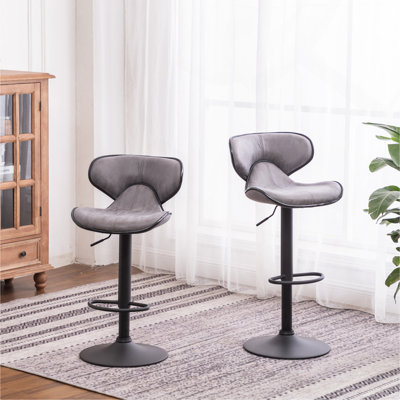 Weathered Upholstery Airlift Adjustable Barstool With Set Of 2 by George Oliver