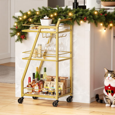 Small Bar Cart on Wheels, Home Bar Serving Cart with Glass Holder by Mercer41