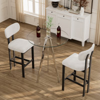 Modern Tempered Glass Round Bar Table Set With Upholstered Fabric Counter Height Barstools by George Oliver