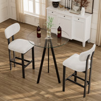 Modern Tempered Glass Round Bar Table Set With Upholstered Fabric Counter Height Barstools by George Oliver